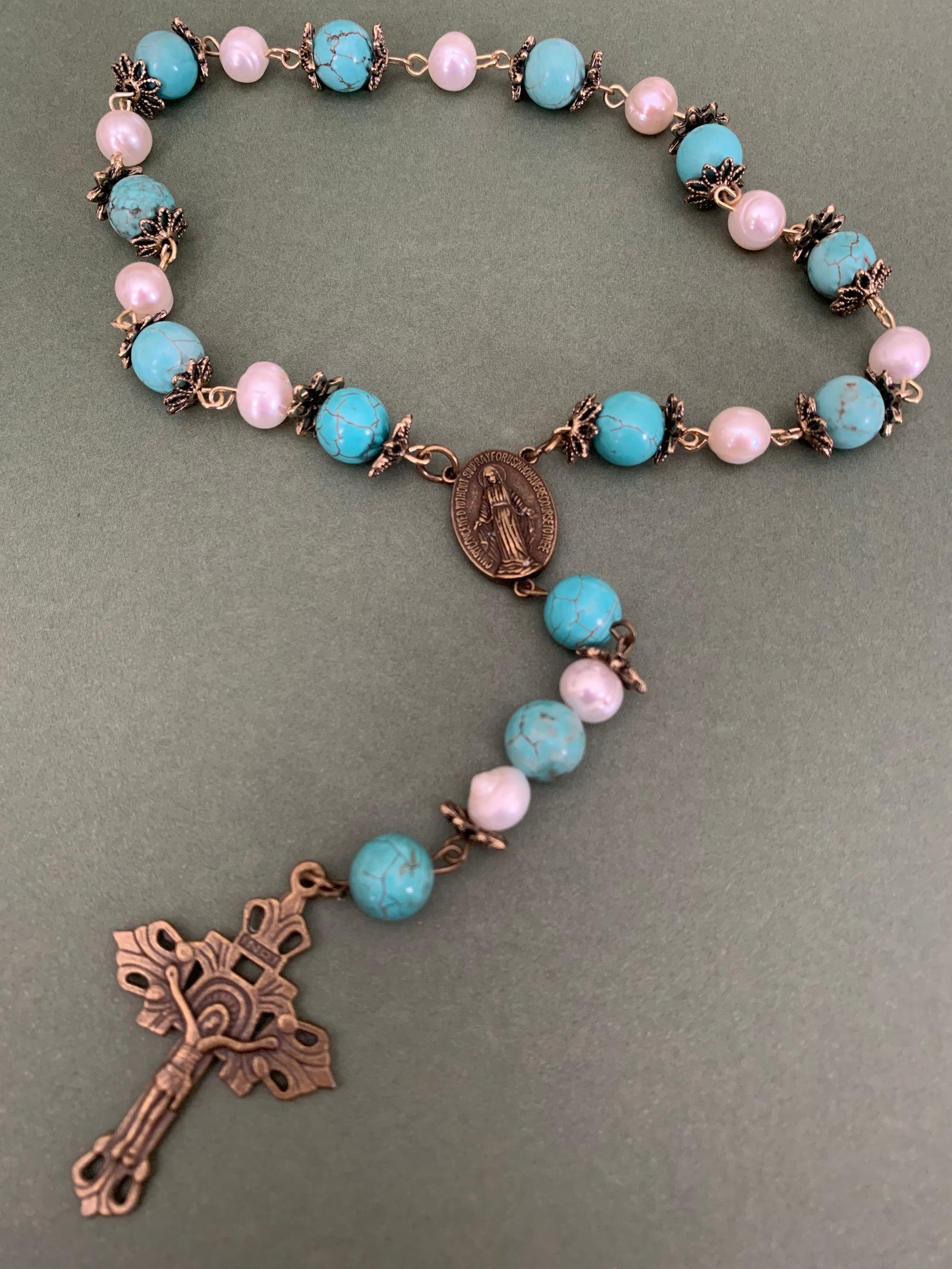 Mini-Rosary Turquoise & Fresh water Pearl