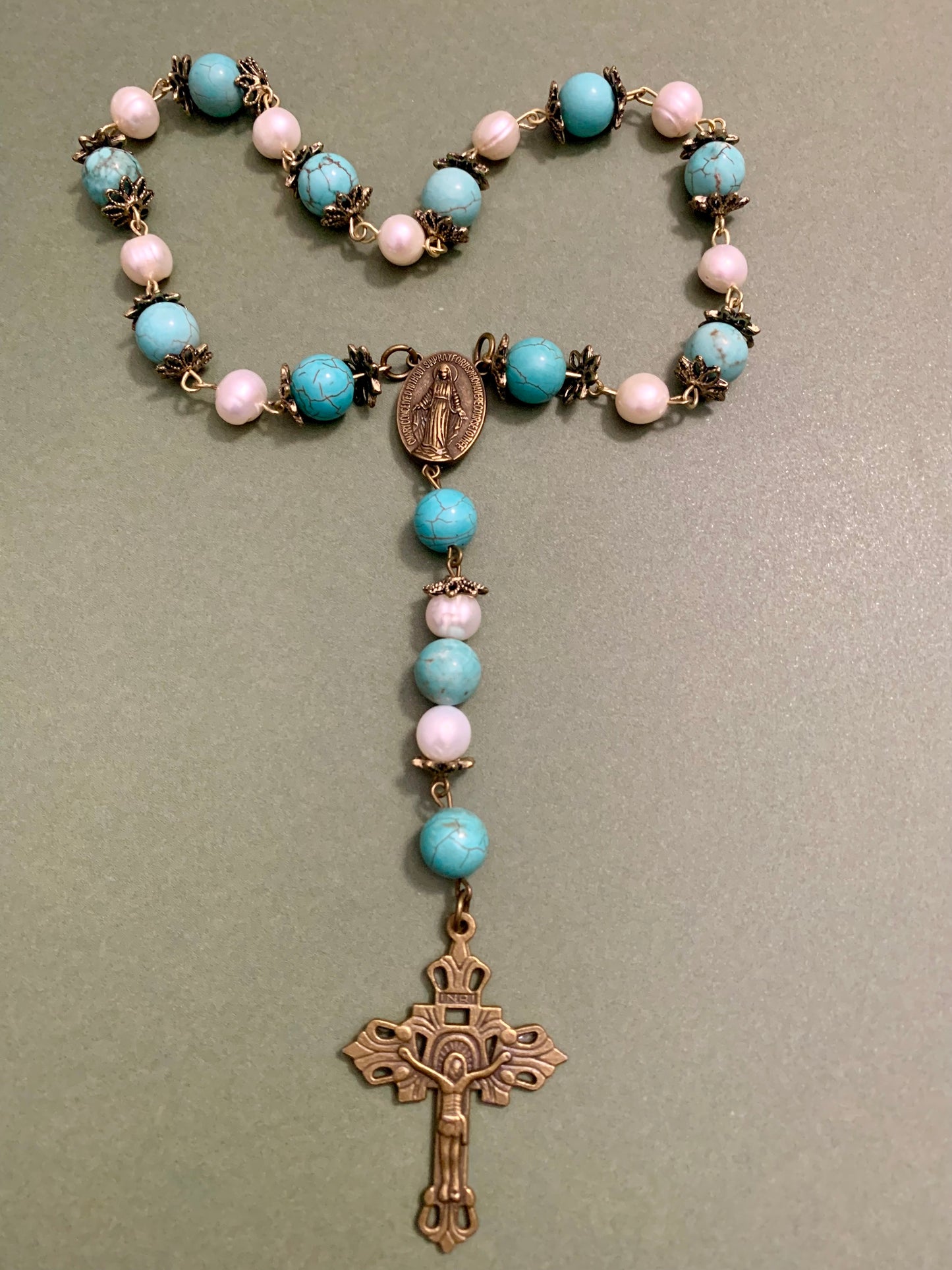 Mini-Rosary Turquoise & Fresh water Pearl