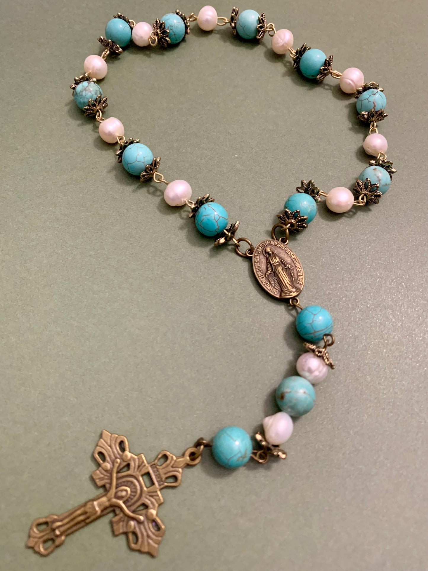 Mini-Rosary Turquoise & Fresh water Pearl